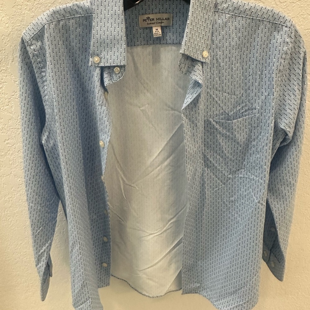 Peter Millar Light Blue Casual Boys Button Down Sz 10 arrows